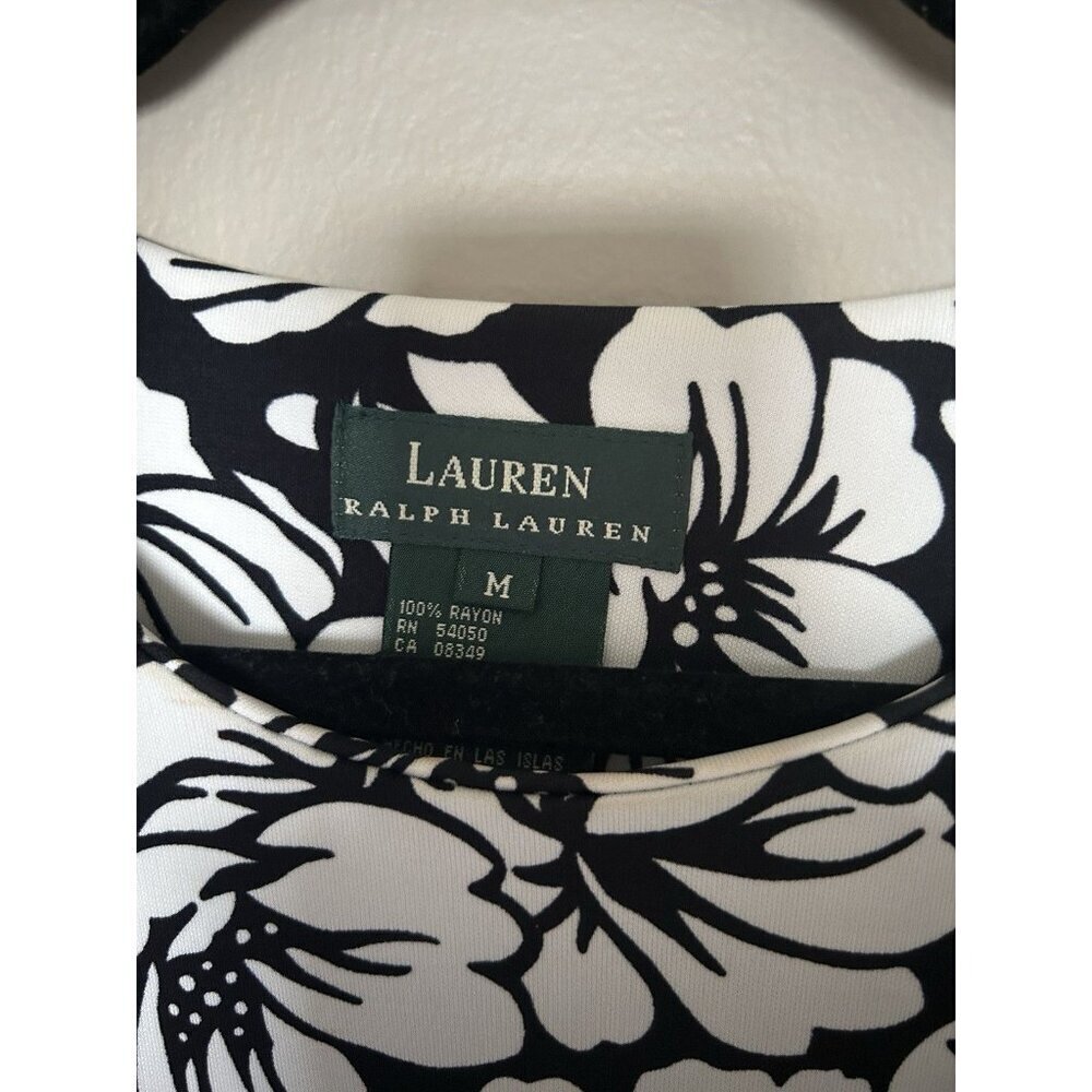 Ralph Lauren Black And White Floral Pattern Sleeveless Blouse Medium Tank Top - Picture 2 of 6